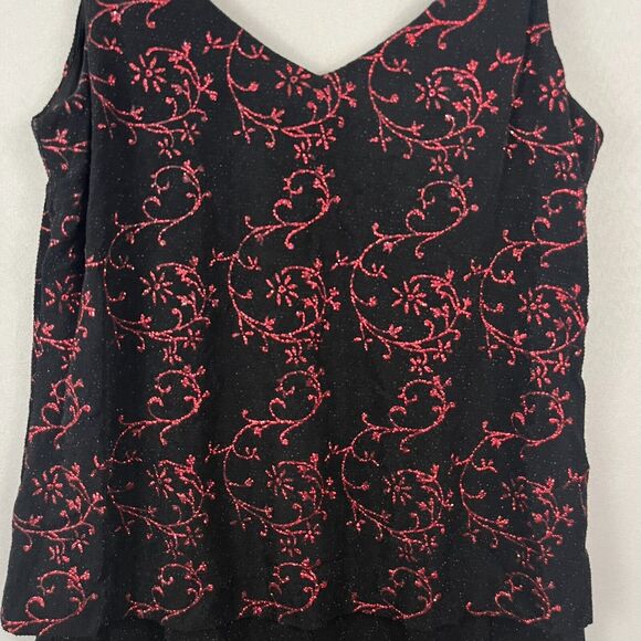 VTG Alex Evenings Maxi Gown Women's 10 Black Red Floral Glitter Sparkles V-Neck - Picture 4 of 12